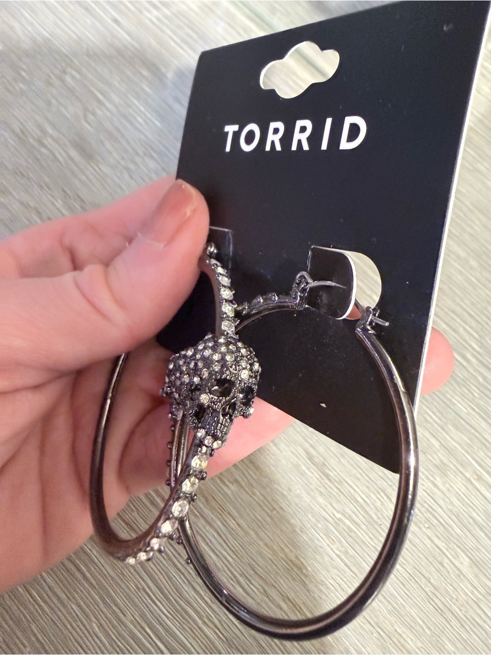 Torrid Gunmetal Rhinestone Skull Hoop Earrings
